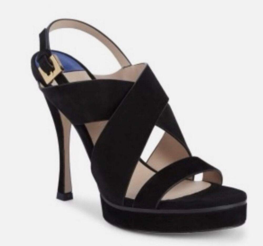 STUART WEITZMAN Black Hester Suede Platform Slingback Heel Sandal Sz 9